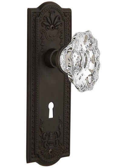 Meadows Design Door Set with Keyhole and Chateau Crystal Glass Knobs in Oil-Rubbed Bronze.